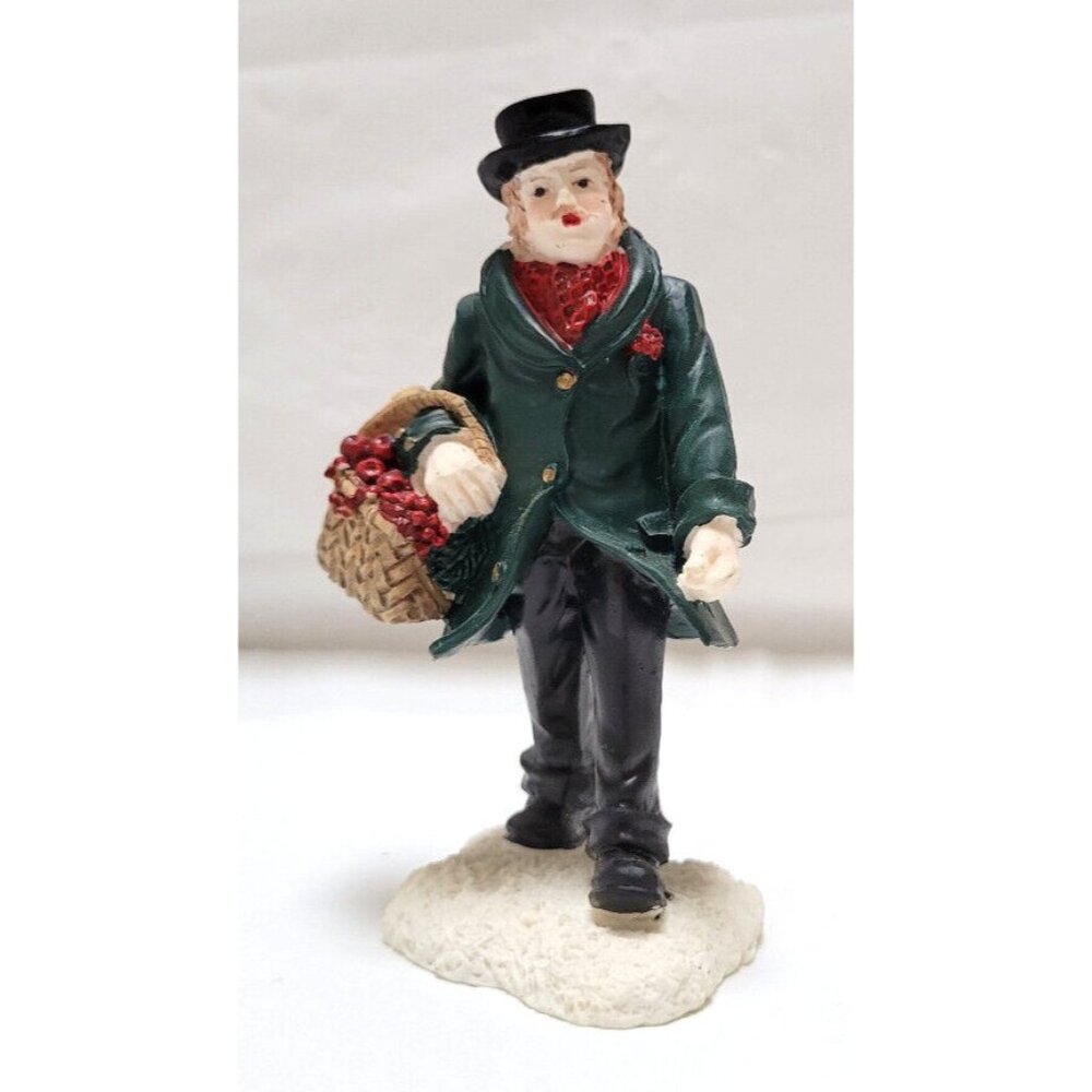 Vintage 90s Mervyn’s Christmas Village Square -Man Walking and Carrying Basket